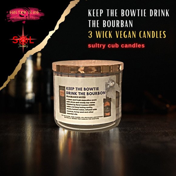 KEEP THE BOWTIE - DRINK THE BOURBON 3 WICK VEGAN CANDLE - Picture 7 of 7